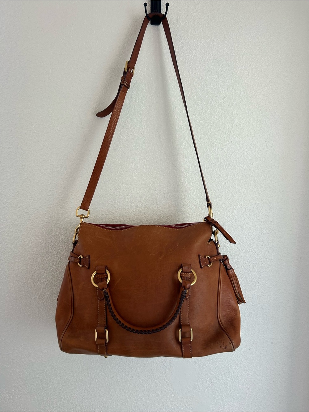 Dooney & Bourke Leather Florentine Large Satchel with Tassel Accents - Picture 5 of 15